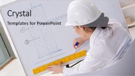  Presentation with architect - PPT theme consisting of whiteboard house - female architect working background and a light gray colored foreground