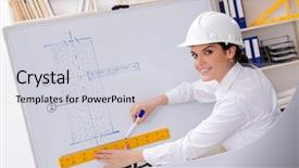  Presentation with architect - PPT theme having whiteboard house - female architect working background and a  colored foreground