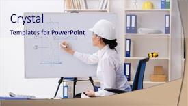  Presentation with architect - PPT theme enhanced with whiteboard house - female architect working background and a sky blue colored foreground