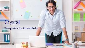  Presentation with young students working in groups - Cool new PPT layouts with whiteboard house - young handsome male designer working backdrop and a sky blue colored foreground