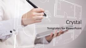  Presentation with virtual learning for adults - Audience pleasing presentation theme consisting of whiteboard house - young woman architect working backdrop and a  colored foreground