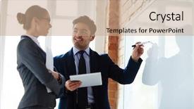  Presentation with statistics - Slide deck with whiteboard while explaining statistics background and a coral colored foreground