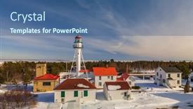  Presentation with light - Amazing PPT theme having whitefish-point-light-house backdrop and a ocean colored foreground