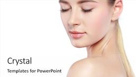  Presentation with blue eyes - Theme enhanced with whiteheaded young woman with beautiful background and a white colored foreground