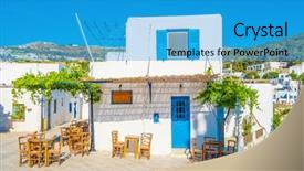  Presentation with green and white - Audience pleasing theme consisting of whitehouse - quiet traditional greek street backdrop and a teal colored foreground