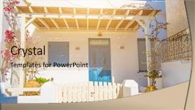  Presentation with greek - Beautiful PPT layouts featuring whitehouse - quiet traditional greek street backdrop and a coral colored foreground