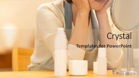  Presentation with skin care organic cosmetics - Presentation theme having whitening cream - housewife taking care background and a  colored foreground