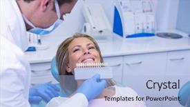 Presentation with medical smiling doctor - Cool new PPT theme with whitening equipment by smiling patient backdrop and a light blue colored foreground