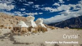  Presentation with buddhism - Colorful presentation theme enhanced with whitewashed-chortens-tibetan-buddhism-stupa backdrop and a coral colored foreground