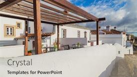  Presentation with medieval - Audience pleasing presentation design consisting of whitewashed-houses-at-the-medieval backdrop and a light gray colored foreground