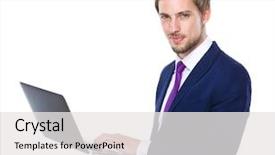  Presentation with laptop - Presentation theme enhanced with blonde business lady is talking with her team team of business people at meeting in the conference room background and a light gray colored foreground