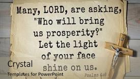  Presentation with bible psalms - PPT layouts featuring who will bring us prosperity background and a mint green colored foreground