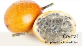  Presentation with passion fruit - Slides having whole and half yellow passion fruit isolated on white background and a lemonade colored foreground