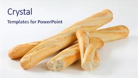  Presentation with white - PPT theme consisting of whole and halved french baguettes background and a sky blue colored foreground