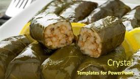  Presentation with greek - PPT theme with whole-and-halved-greek-dolmades background and a tawny brown colored foreground