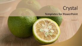  Presentation with citrus - Audience pleasing slide set consisting of whole and halved kabosu citrus backdrop and a coral colored foreground