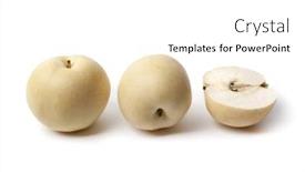  Presentation with pear - Cool new slides with whole and partial nashi pear isolated on white background backdrop and a white colored foreground