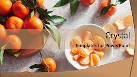  Presentation with coconut shell fresh whole - Beautiful theme featuring whole and peeled fresh tangerines backdrop and a coral colored foreground