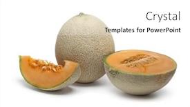  Presentation with melon - PPT theme consisting of whole and sliced cantaloupe melon isolated on white background background and a white colored foreground