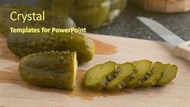  Presentation with cutting board - Beautiful PPT layouts featuring whole-and-sliced-pickles backdrop and a tawny brown colored foreground
