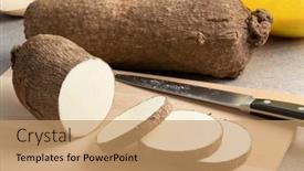  Presentation with african americans and food - Presentation theme with whole-and-sliced-raw-african background and a coral colored foreground