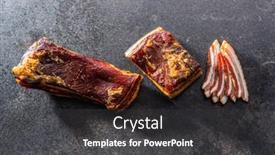  Presentation with bacon - Presentation theme with whole-and-sliced-smoked-bacon background and a dark gray colored foreground