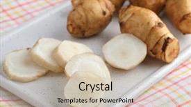  Presentation with jerusalem - Slide set featuring whole ans sliced jerusalem artichokes background and a mint green colored foreground