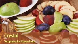  Presentation with table grape - Cool new presentation theme with whole big chocolate cream brownie cake topped with white chocolate and cream flowers with hot tea cup decorated with fruits apple plum and grape on plate on wooden table backdrop and a red colored foreground