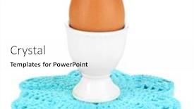  Presentation with egg - Colorful presentation enhanced with whole boiled egg in egg cup isolated on white backdrop and a white colored foreground