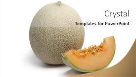  Presentation with melon - Slides with whole cantaloupe melon with a slice isolated on white background background and a white colored foreground