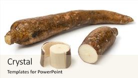  Presentation with cassava - Theme featuring a peeled piece isolated background and a lemonade colored foreground