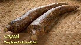  Presentation with cassava - Audience pleasing slides consisting of whole cassava roots on a wicker background backdrop and a tawny brown colored foreground