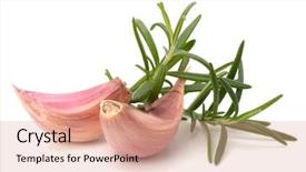  Presentation with clove - Presentation design with whole foods - garlic clove and rosemary leaf background and a coral colored foreground