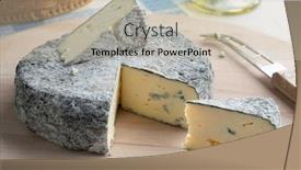  Presentation with cutting board - Beautiful presentation theme featuring whole-fresh-french-rochebaron-cheese backdrop and a soft green colored foreground