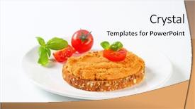  Presentation with spread - PPT layouts with whole grain bread with vegetable spread background and a sky blue colored foreground