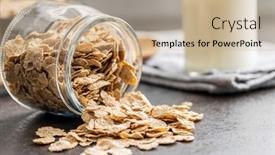 Presentation with flakes cereal - Presentation theme enhanced with whole-grain-cereal-flakes-wholegrain background and a coral colored foreground