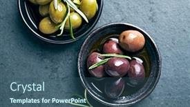  Presentation with olive green - Colorful PPT theme enhanced with whole-green-and-black-olives backdrop and a ocean colored foreground
