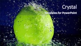  Presentation with blue drops - Amazing PPT layouts having whole green apple with stopped motion water drops on deep blue backdrop and a navy blue colored foreground