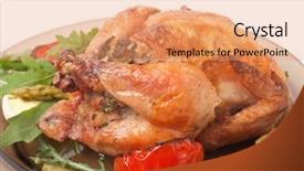  Presentation with poultry meat - Cool new PPT theme with whole grilled chicken garnished backdrop and a coral colored foreground