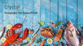 Presentation with salmon fish - PPT theme with whole-lobster-with-seafood-crab background and a light blue colored foreground