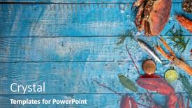  Presentation with salmon fish - Theme featuring whole-lobster-with-seafood-crab background and a teal colored foreground