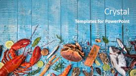  Presentation with salmon fish - Audience pleasing PPT theme consisting of whole-lobster-with-seafood-crab backdrop and a light blue colored foreground