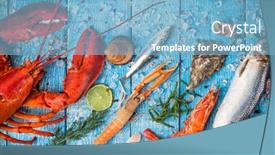  Presentation with salmon fish - Slides enhanced with whole-lobster-with-seafood-crab background and a light blue colored foreground