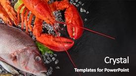  Presentation with crab and shells - Cool new PPT theme with whole lobster with seafood crab backdrop and a wine colored foreground