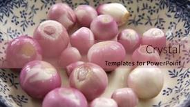  Presentation with pearl - PPT theme with whole-peeled-raw-pearl-onions background and a coral colored foreground