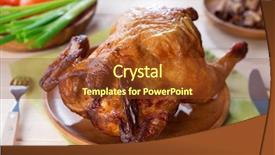  Presentation with dining - Colorful presentation enhanced with whole roast chicken ready to eat on dining table backdrop and a tawny brown colored foreground