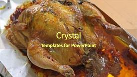  Presentation with chicken - Theme enhanced with whole roast chicken wth stuffing in aluminum foil background and a tawny brown colored foreground