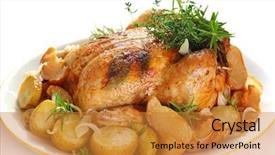  Presentation with chicken little chicks - PPT layouts enhanced with whole roasted chicken with potatoes background and a gold colored foreground