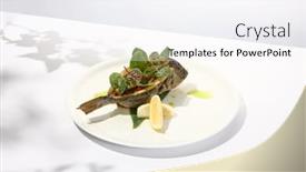 Presentation with white healthy food - PPT theme consisting of whole-roasted-fish-with-spinach background and a sky blue colored foreground