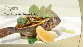  Presentation with white healthy food - Slide deck with whole-roasted-fish-with-spinach background and a soft green colored foreground